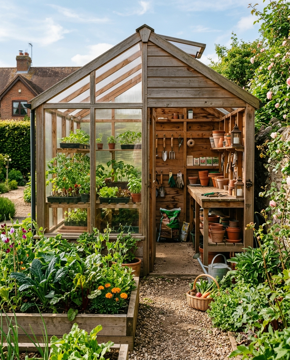 A Greenhouse-Potting Shed Combination