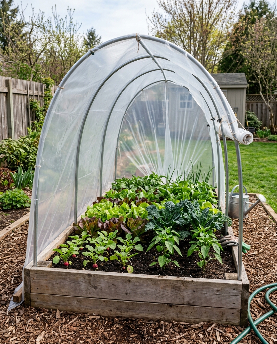 A Hoop House Over a Small Garden Bed
