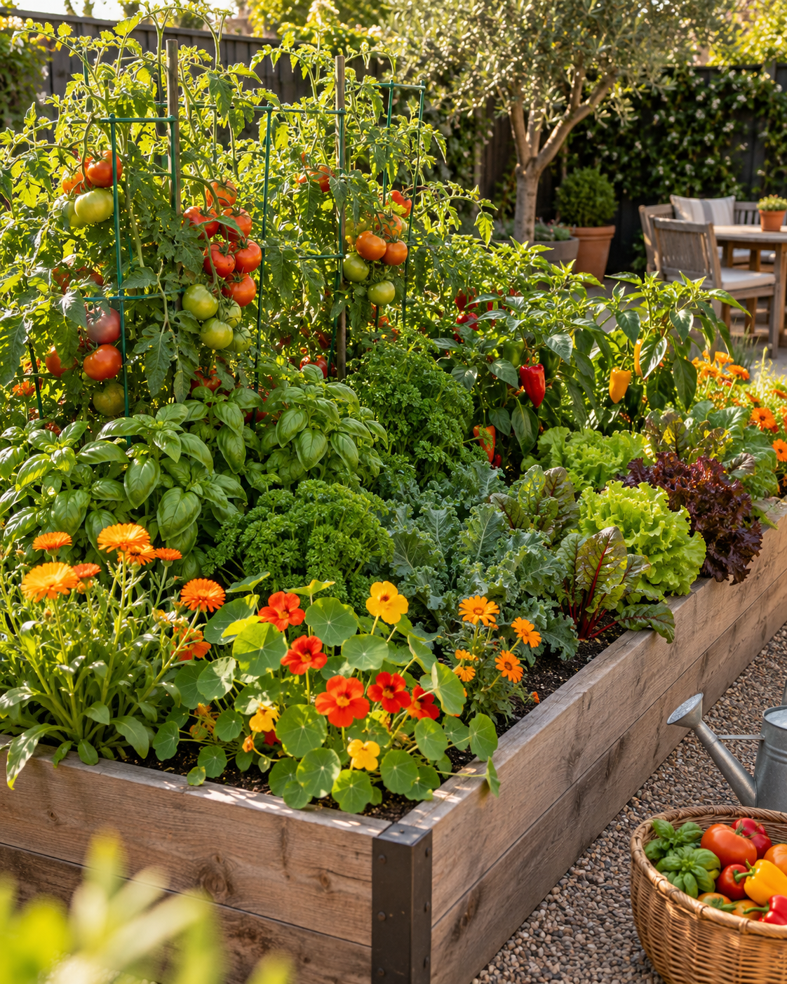 Combine Vegetables, Herbs, and Flowers in the Same Bed