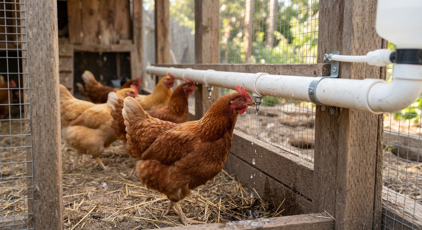 Gravity-Fed PVC Chicken Waterer