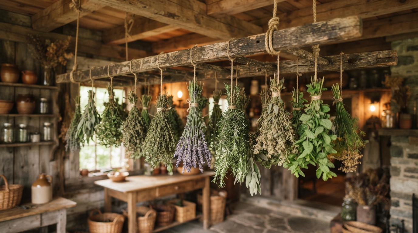 Herb Drying Rack From a Wooden Ladder