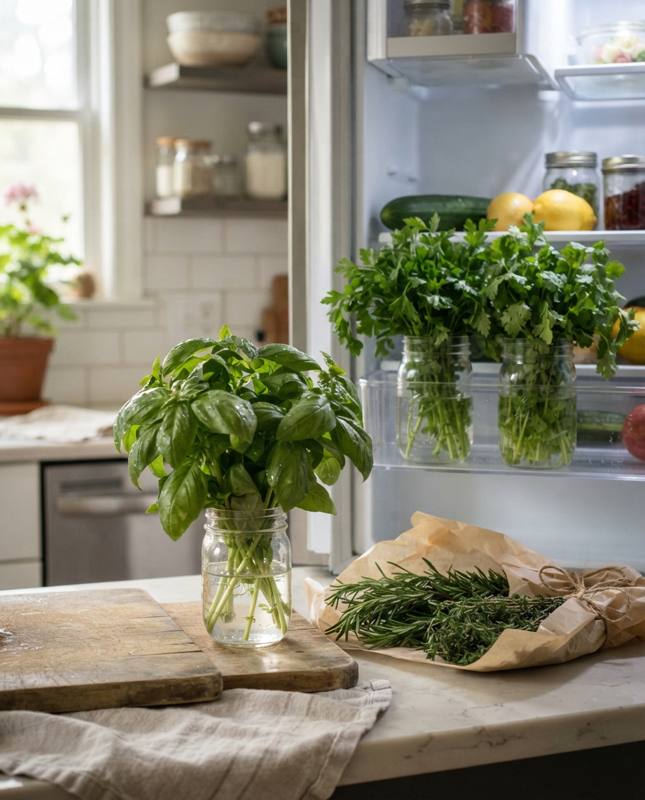 Store Fresh Herbs According to Whether They Behave More Like Leaves or Stems