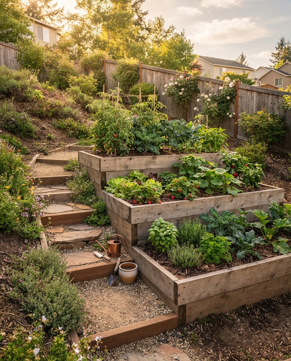 Use Tiered Beds on a Sloped Backyard